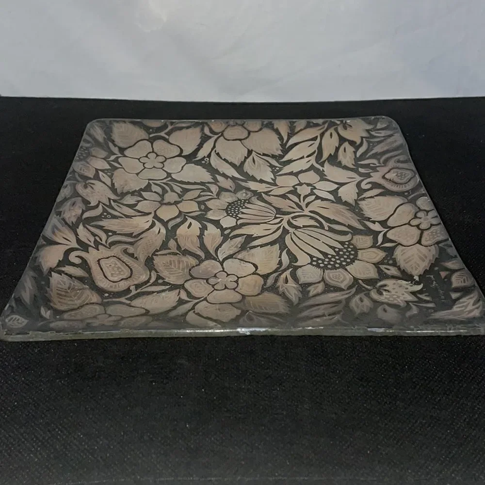 Vintage square dish with a floral print